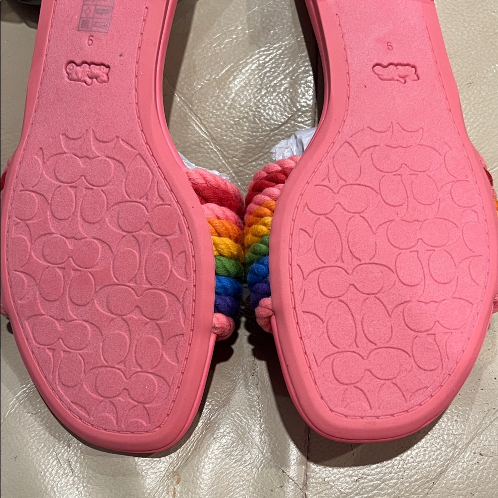COACH Jolie Pink Rainbow Rope Slide Sandals NWOT / NWOB - Picture 5 of 11